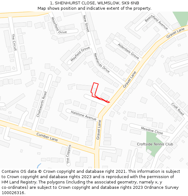 1, SHENHURST CLOSE, WILMSLOW, SK9 6NB: Location map and indicative extent of plot