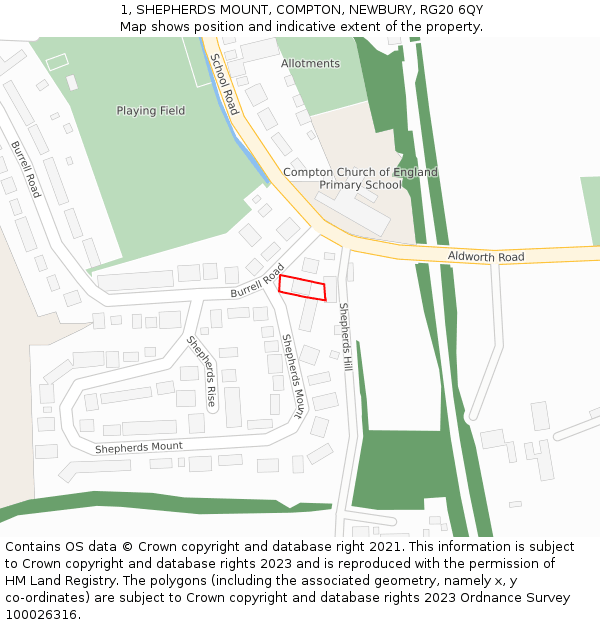 1, SHEPHERDS MOUNT, COMPTON, NEWBURY, RG20 6QY: Location map and indicative extent of plot