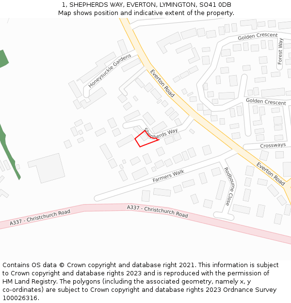 1, SHEPHERDS WAY, EVERTON, LYMINGTON, SO41 0DB: Location map and indicative extent of plot