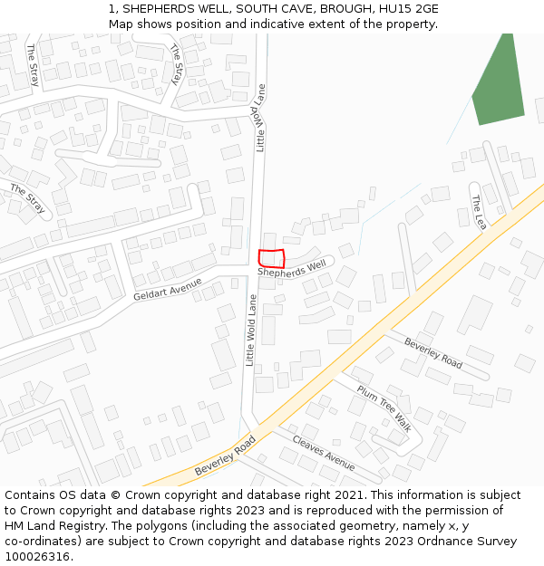 1, SHEPHERDS WELL, SOUTH CAVE, BROUGH, HU15 2GE: Location map and indicative extent of plot