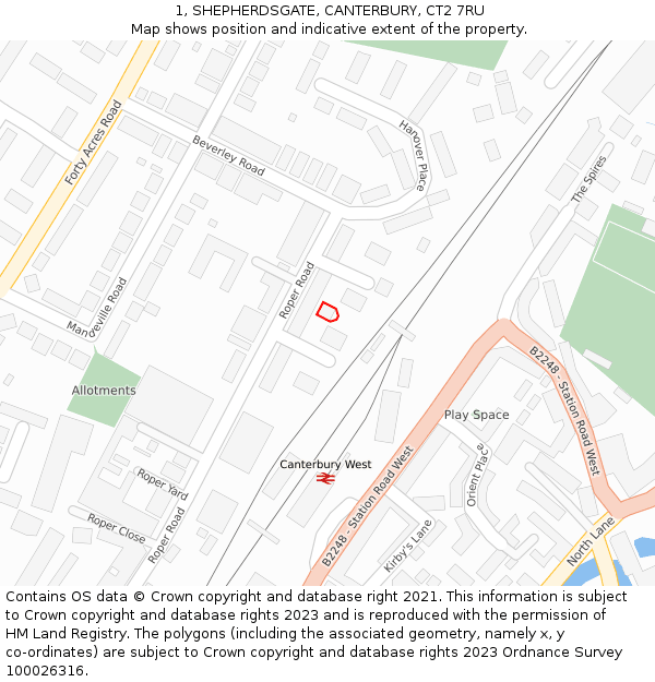 1, SHEPHERDSGATE, CANTERBURY, CT2 7RU: Location map and indicative extent of plot