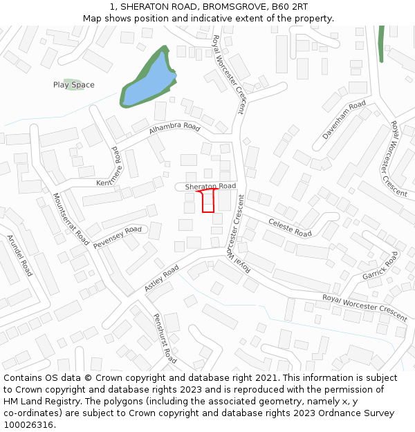 1, SHERATON ROAD, BROMSGROVE, B60 2RT: Location map and indicative extent of plot