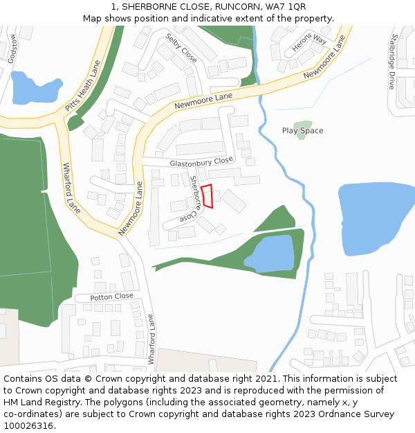 1, SHERBORNE CLOSE, RUNCORN, WA7 1QR: Location map and indicative extent of plot