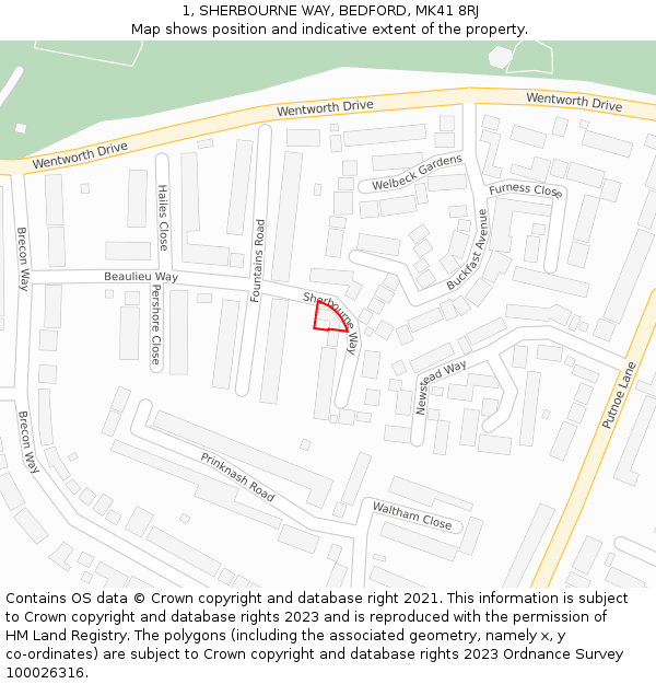 1, SHERBOURNE WAY, BEDFORD, MK41 8RJ: Location map and indicative extent of plot