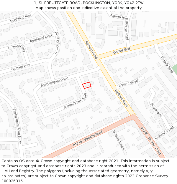 1, SHERBUTTGATE ROAD, POCKLINGTON, YORK, YO42 2EW: Location map and indicative extent of plot