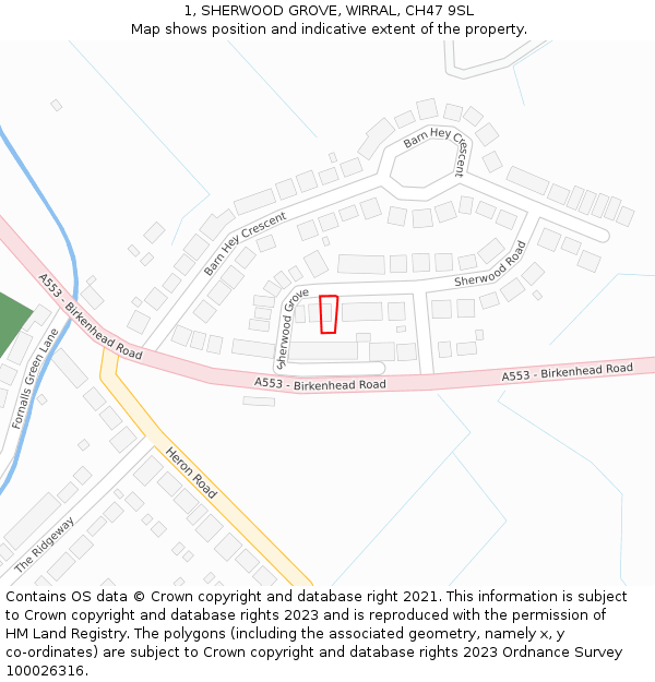 1, SHERWOOD GROVE, WIRRAL, CH47 9SL: Location map and indicative extent of plot