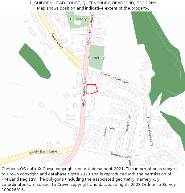 1, SHIBDEN HEAD COURT, QUEENSBURY, BRADFORD, BD13 2NY: Location map and indicative extent of plot