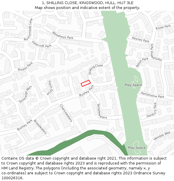 1, SHILLING CLOSE, KINGSWOOD, HULL, HU7 3LE: Location map and indicative extent of plot