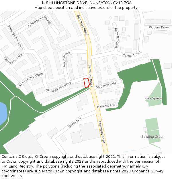 1, SHILLINGSTONE DRIVE, NUNEATON, CV10 7GA: Location map and indicative extent of plot