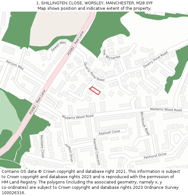 1, SHILLINGTEN CLOSE, WORSLEY, MANCHESTER, M28 0YF: Location map and indicative extent of plot