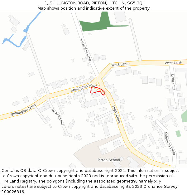 1, SHILLINGTON ROAD, PIRTON, HITCHIN, SG5 3QJ: Location map and indicative extent of plot