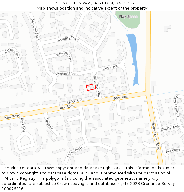 1, SHINGLETON WAY, BAMPTON, OX18 2FA: Location map and indicative extent of plot