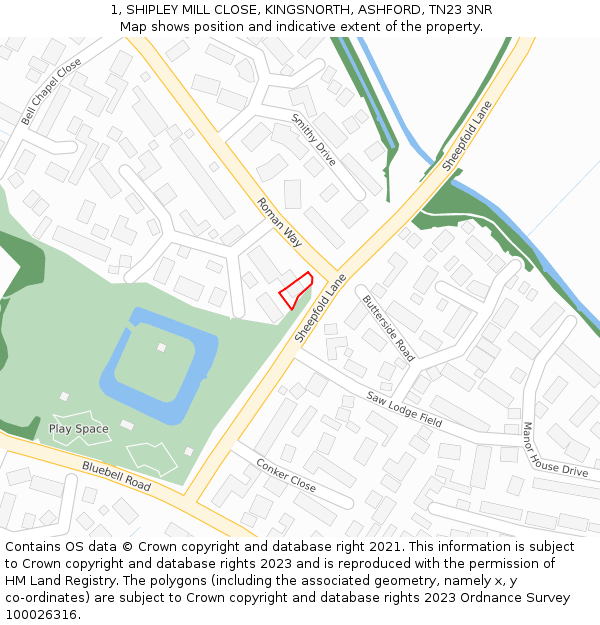 1, SHIPLEY MILL CLOSE, KINGSNORTH, ASHFORD, TN23 3NR: Location map and indicative extent of plot