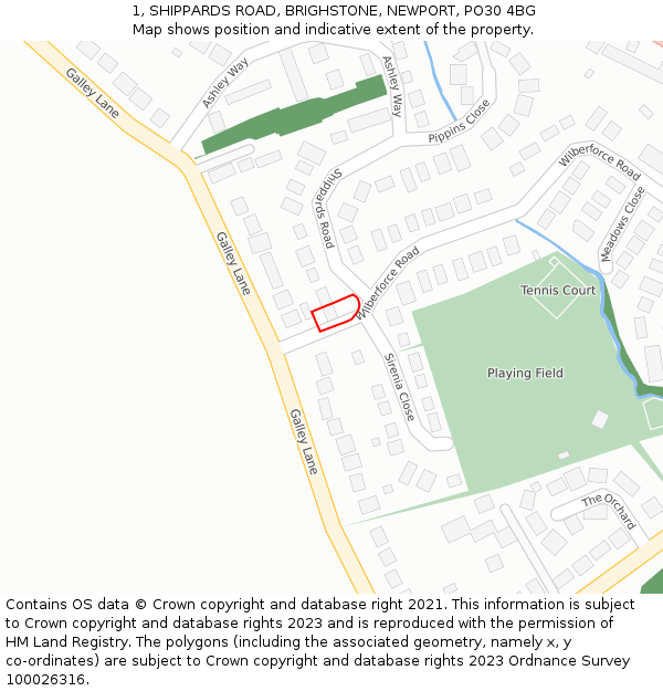 1, SHIPPARDS ROAD, BRIGHSTONE, NEWPORT, PO30 4BG: Location map and indicative extent of plot