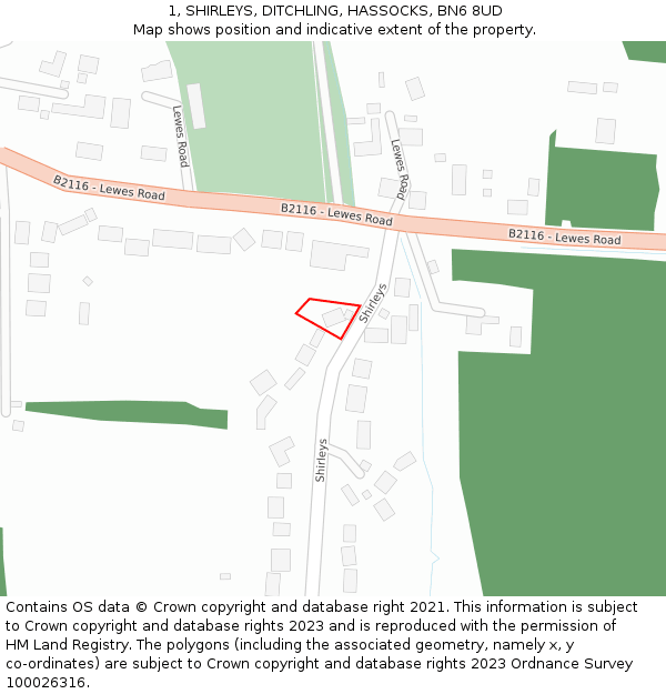 1, SHIRLEYS, DITCHLING, HASSOCKS, BN6 8UD: Location map and indicative extent of plot