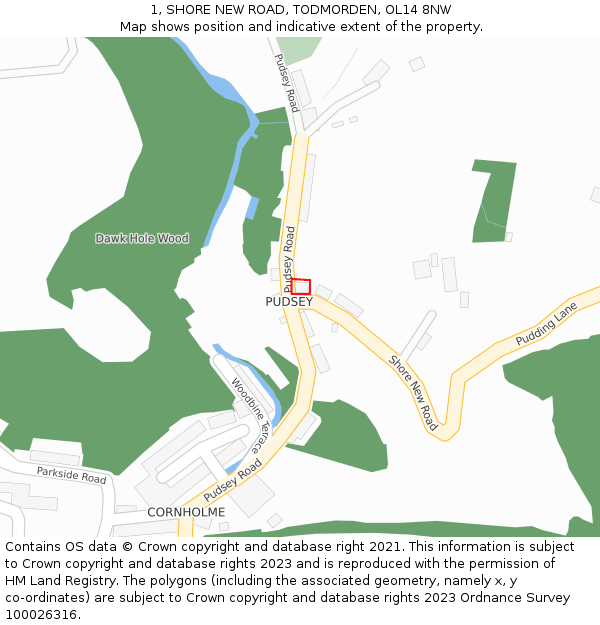 1, SHORE NEW ROAD, TODMORDEN, OL14 8NW: Location map and indicative extent of plot