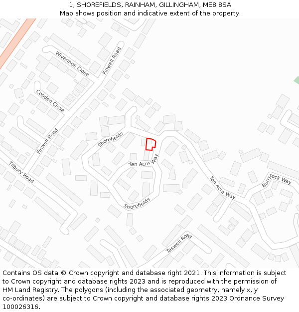 1, SHOREFIELDS, RAINHAM, GILLINGHAM, ME8 8SA: Location map and indicative extent of plot