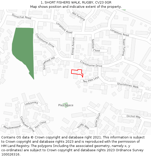 1, SHORT FISHERS WALK, RUGBY, CV23 0GR: Location map and indicative extent of plot