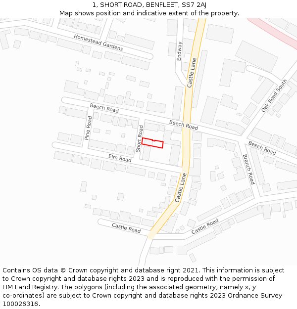 1, SHORT ROAD, BENFLEET, SS7 2AJ: Location map and indicative extent of plot