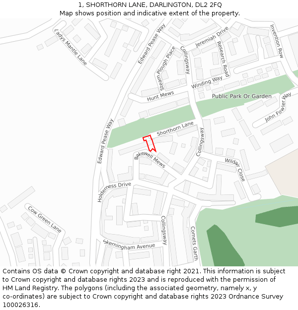 1, SHORTHORN LANE, DARLINGTON, DL2 2FQ: Location map and indicative extent of plot