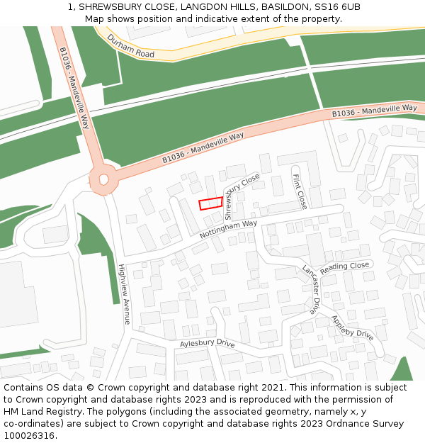 1, SHREWSBURY CLOSE, LANGDON HILLS, BASILDON, SS16 6UB: Location map and indicative extent of plot