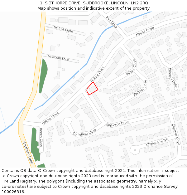 1, SIBTHORPE DRIVE, SUDBROOKE, LINCOLN, LN2 2RQ: Location map and indicative extent of plot