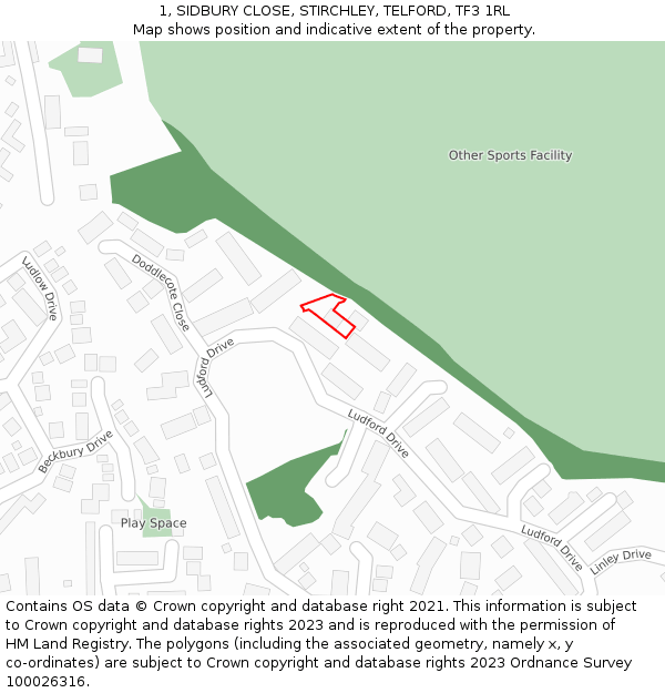 1, SIDBURY CLOSE, STIRCHLEY, TELFORD, TF3 1RL: Location map and indicative extent of plot