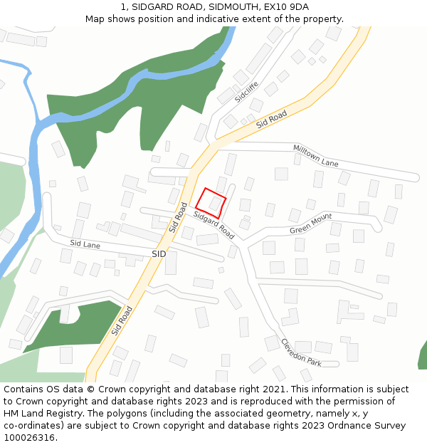 1, SIDGARD ROAD, SIDMOUTH, EX10 9DA: Location map and indicative extent of plot