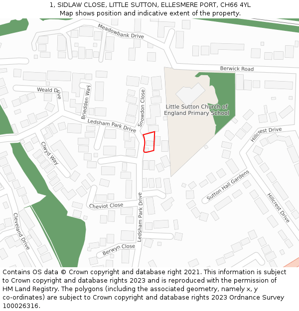 1, SIDLAW CLOSE, LITTLE SUTTON, ELLESMERE PORT, CH66 4YL: Location map and indicative extent of plot