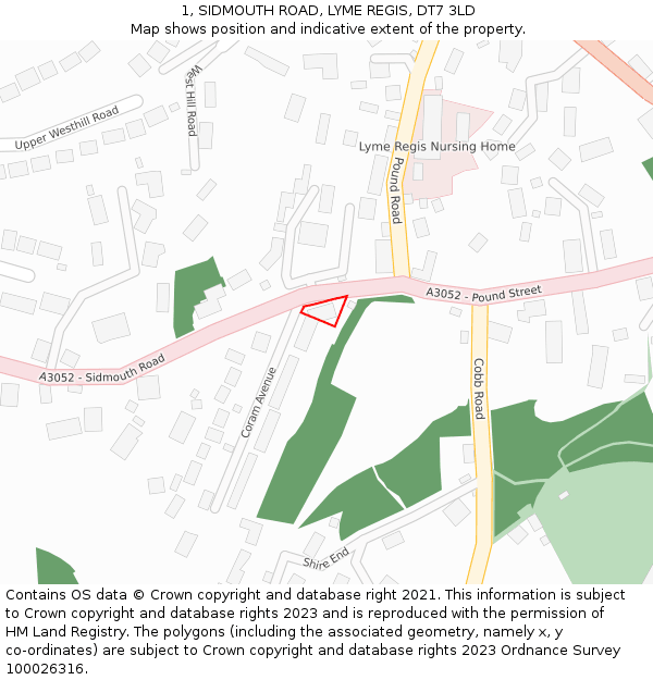 1, SIDMOUTH ROAD, LYME REGIS, DT7 3LD: Location map and indicative extent of plot