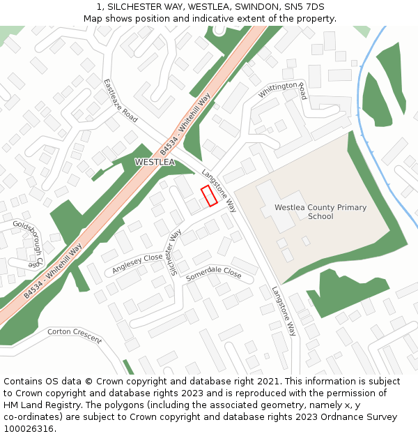 1, SILCHESTER WAY, WESTLEA, SWINDON, SN5 7DS: Location map and indicative extent of plot