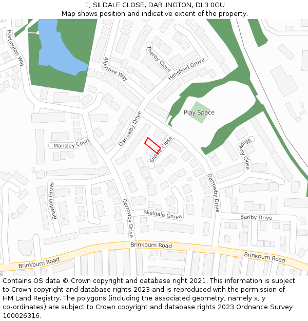 1, SILDALE CLOSE, DARLINGTON, DL3 0GU: Location map and indicative extent of plot