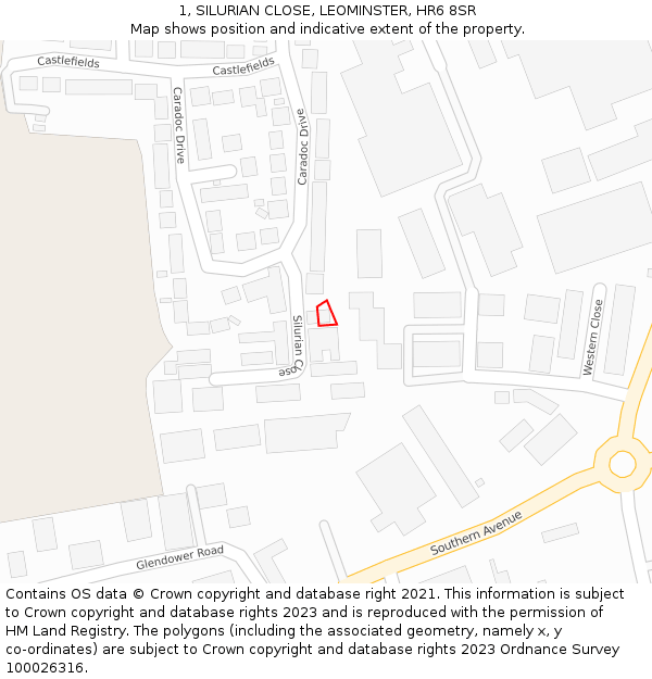 1, SILURIAN CLOSE, LEOMINSTER, HR6 8SR: Location map and indicative extent of plot