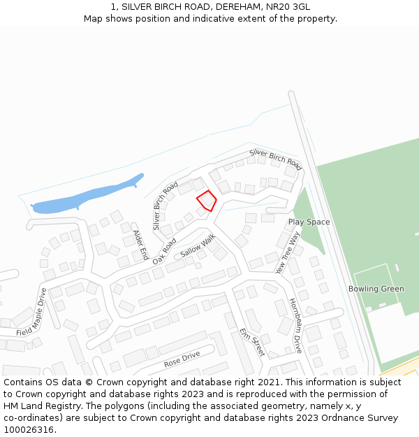 1, SILVER BIRCH ROAD, DEREHAM, NR20 3GL: Location map and indicative extent of plot