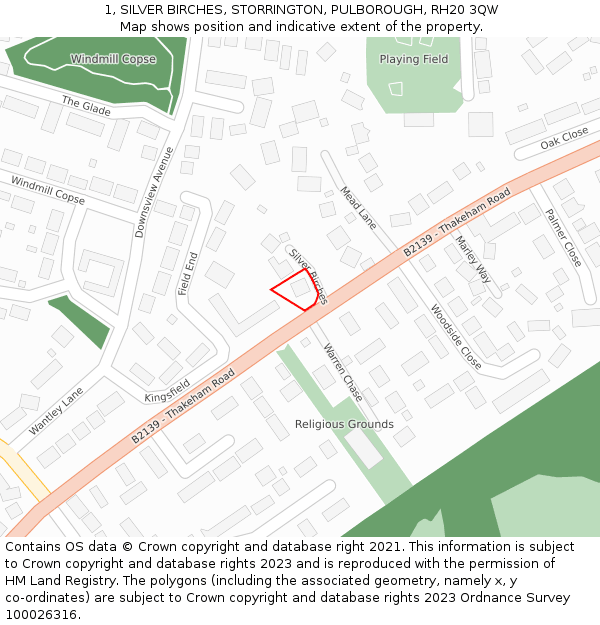 1, SILVER BIRCHES, STORRINGTON, PULBOROUGH, RH20 3QW: Location map and indicative extent of plot