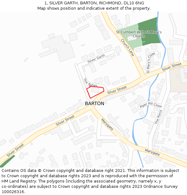 1, SILVER GARTH, BARTON, RICHMOND, DL10 6NG: Location map and indicative extent of plot