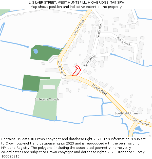 1, SILVER STREET, WEST HUNTSPILL, HIGHBRIDGE, TA9 3RW: Location map and indicative extent of plot