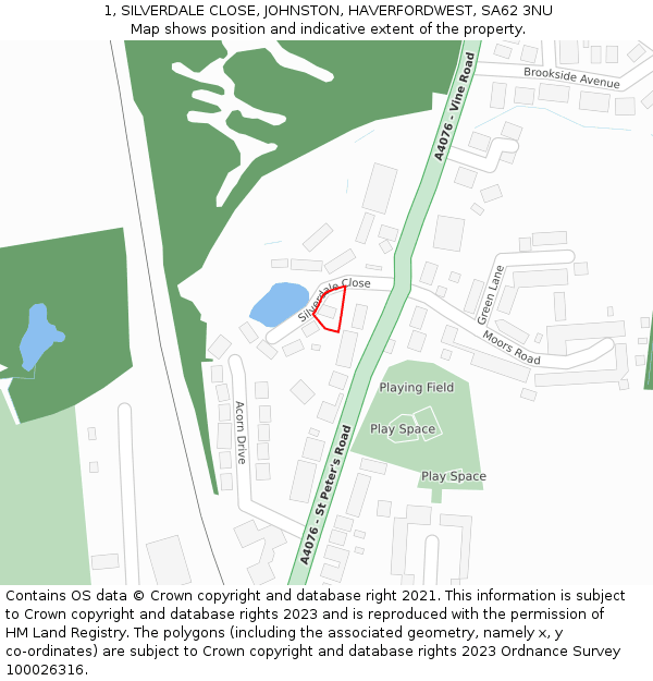 1, SILVERDALE CLOSE, JOHNSTON, HAVERFORDWEST, SA62 3NU: Location map and indicative extent of plot