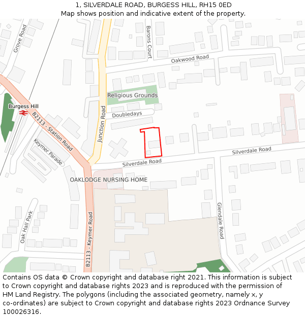 1, SILVERDALE ROAD, BURGESS HILL, RH15 0ED: Location map and indicative extent of plot