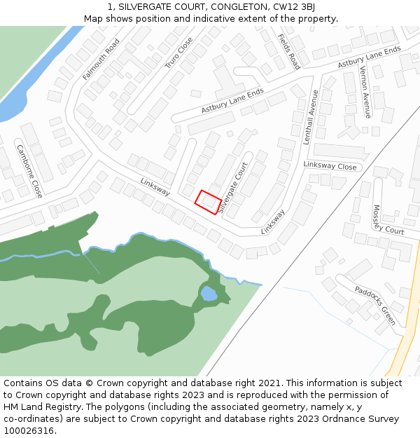 1, SILVERGATE COURT, CONGLETON, CW12 3BJ: Location map and indicative extent of plot