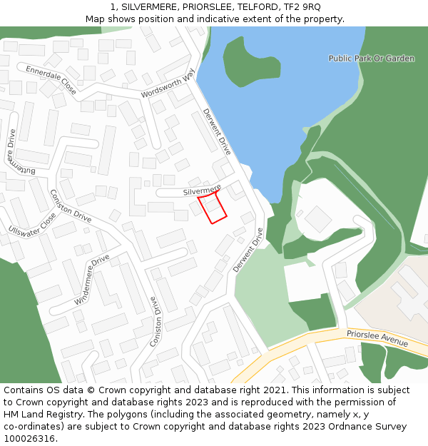 1, SILVERMERE, PRIORSLEE, TELFORD, TF2 9RQ: Location map and indicative extent of plot