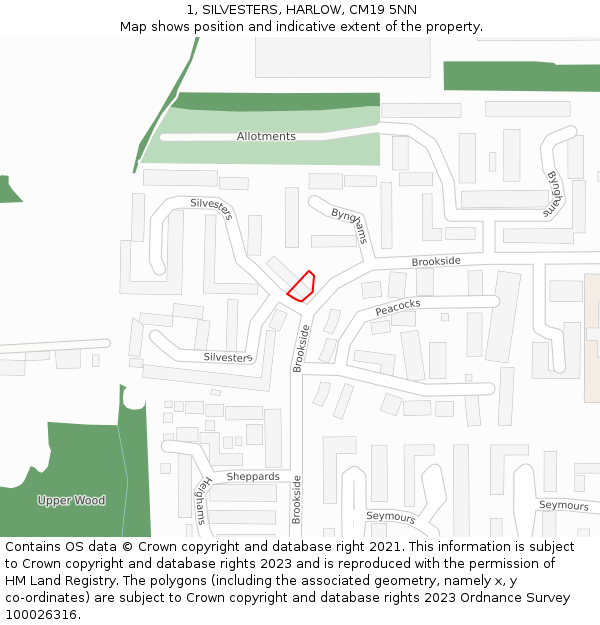 1, SILVESTERS, HARLOW, CM19 5NN: Location map and indicative extent of plot