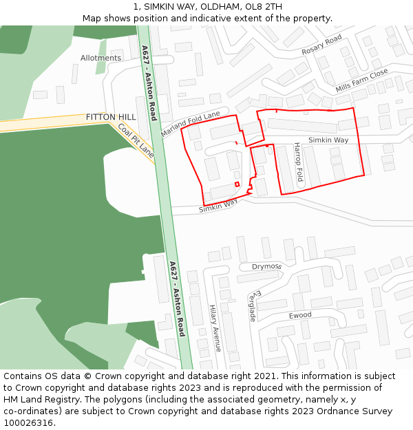 1, SIMKIN WAY, OLDHAM, OL8 2TH: Location map and indicative extent of plot