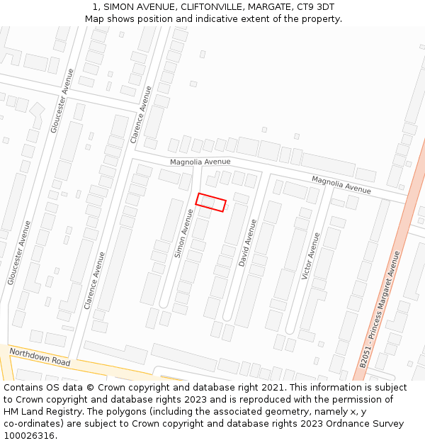 1, SIMON AVENUE, CLIFTONVILLE, MARGATE, CT9 3DT: Location map and indicative extent of plot