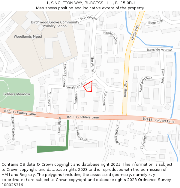 1, SINGLETON WAY, BURGESS HILL, RH15 0BU: Location map and indicative extent of plot