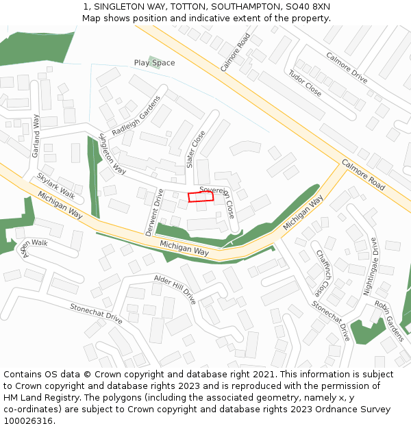 1, SINGLETON WAY, TOTTON, SOUTHAMPTON, SO40 8XN: Location map and indicative extent of plot