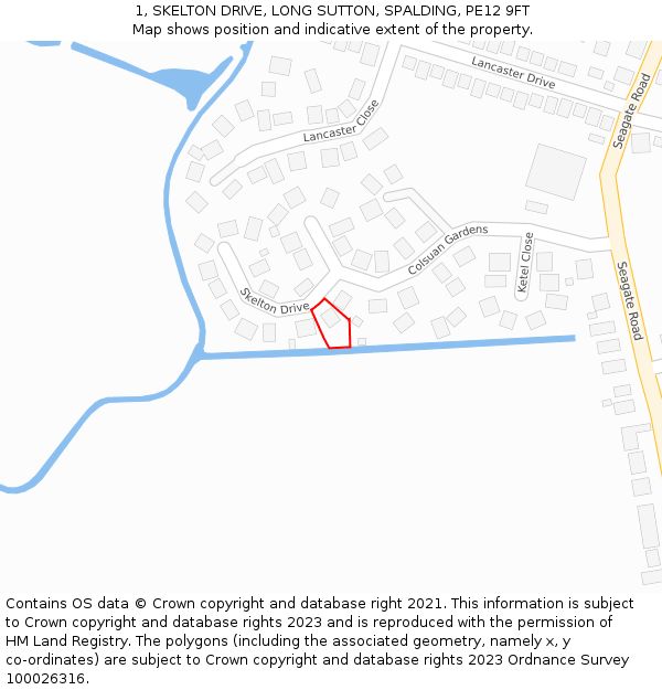 1, SKELTON DRIVE, LONG SUTTON, SPALDING, PE12 9FT: Location map and indicative extent of plot