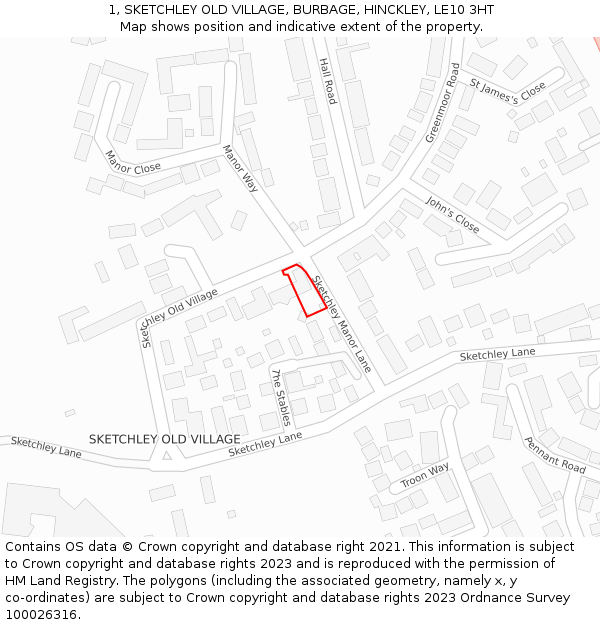 1, SKETCHLEY OLD VILLAGE, BURBAGE, HINCKLEY, LE10 3HT: Location map and indicative extent of plot