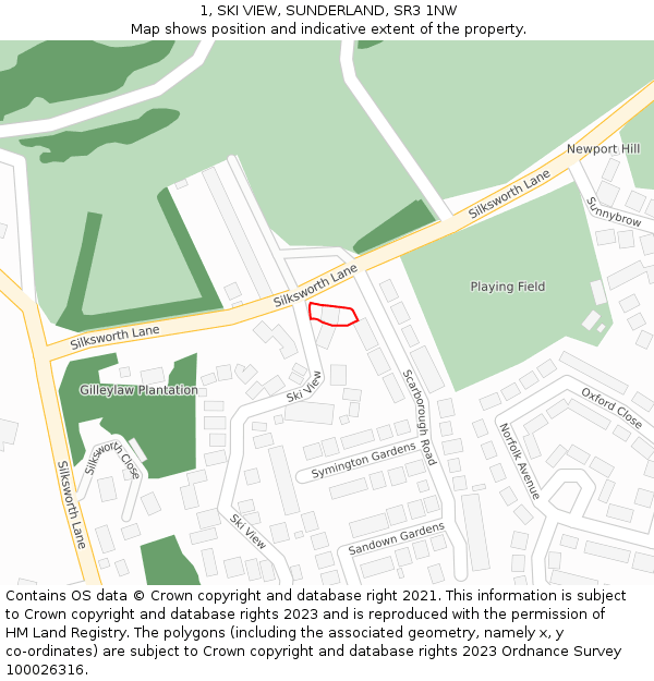 1, SKI VIEW, SUNDERLAND, SR3 1NW: Location map and indicative extent of plot