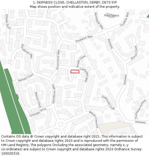 1, SKIPNESS CLOSE, CHELLASTON, DERBY, DE73 5YF: Location map and indicative extent of plot